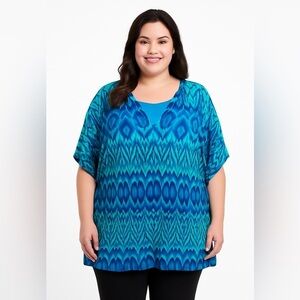 MAGGIE BARNES FOR CATHERINES WOMENS SZ 2X BLUE PEACOCK LOOK DESIGN